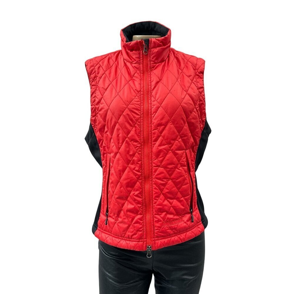 Marmot Full Zip Hi-Neck Quilted Red Puffer Vest‎ Coat Zip Pockets Womens Medium